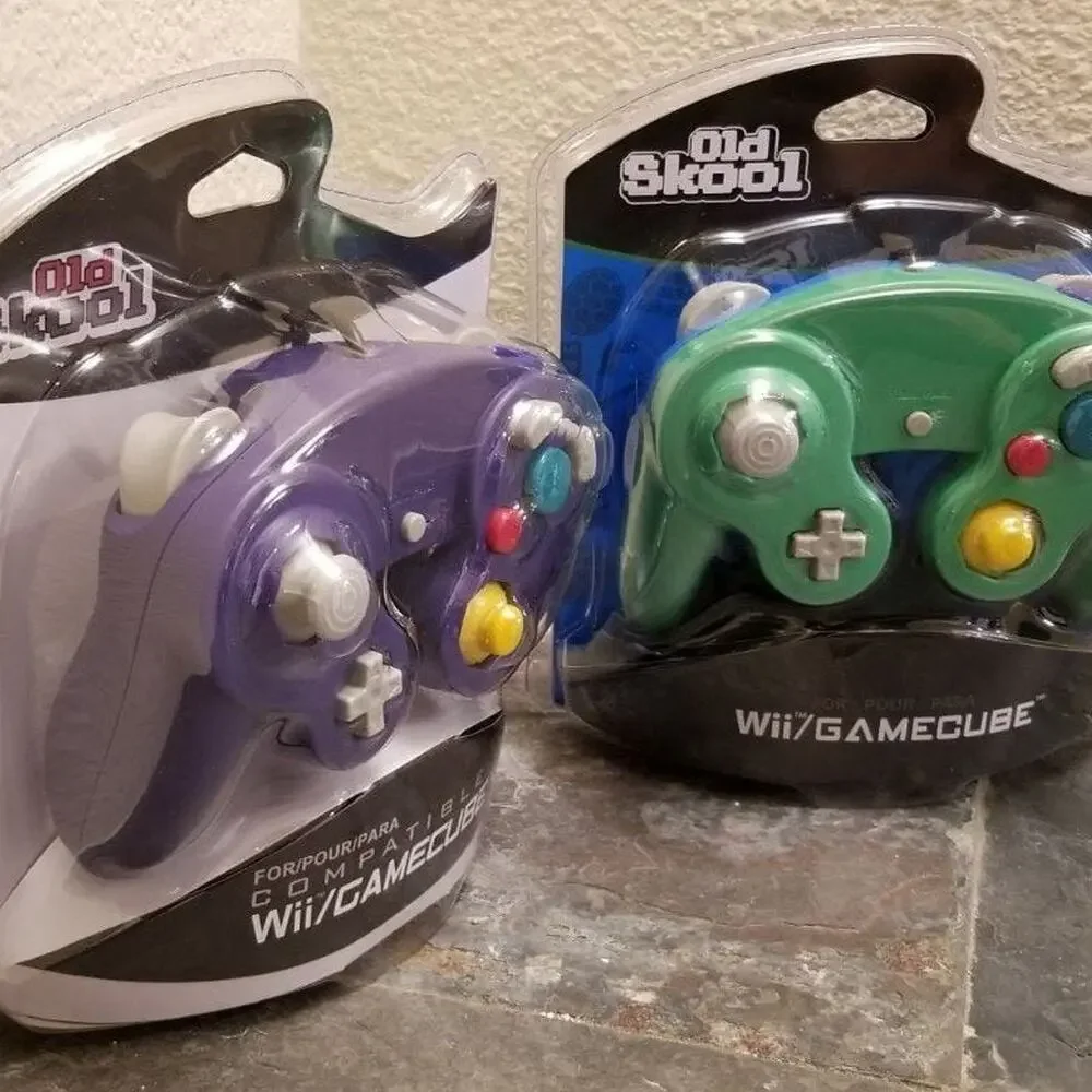 2 Gamecube Controllers - Purple & Green (NEW) - Nintendo - Old Skool